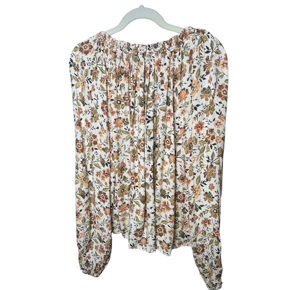Faherty Floral Blouse in Cream and Brown - Picture 6 of 8